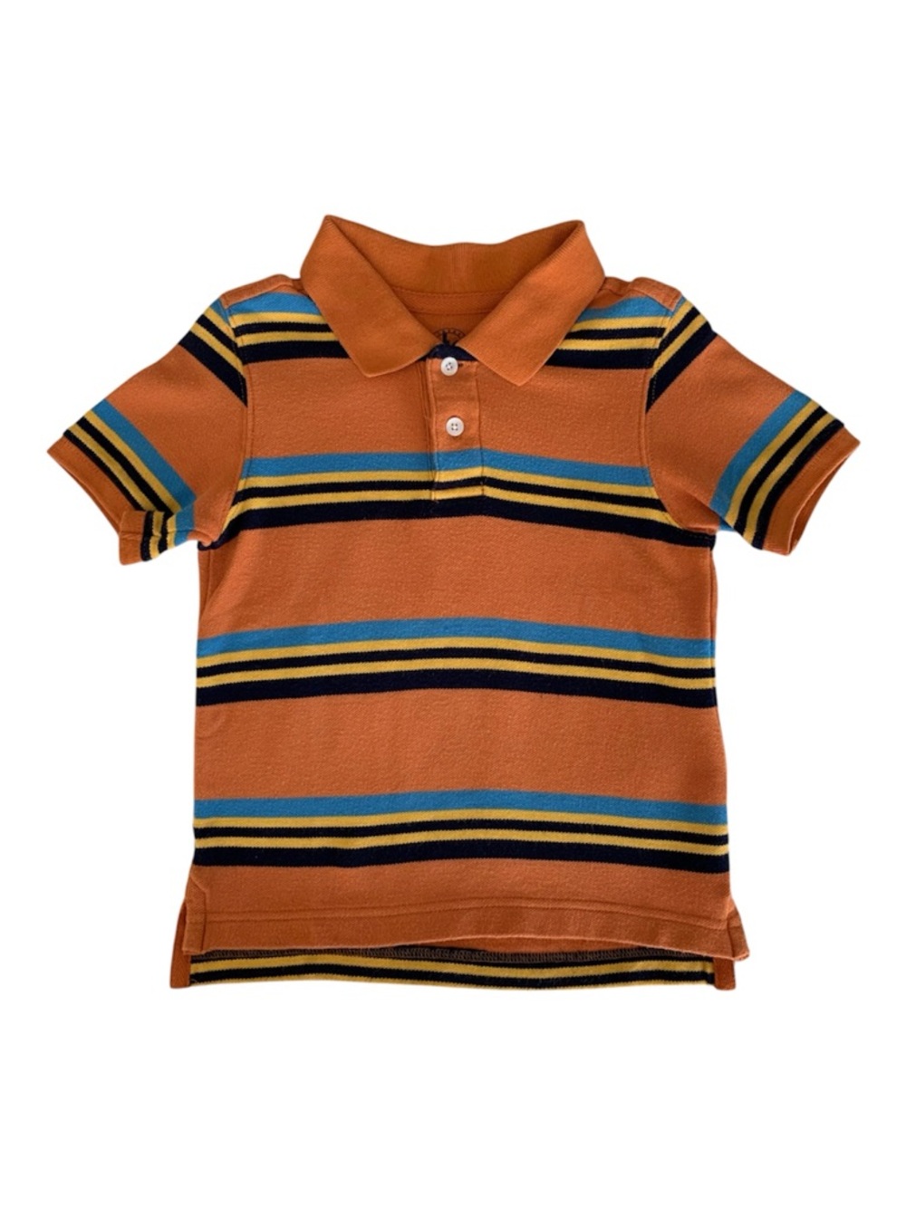 J. Khaki Polo Shirt Boys Size 4 Orange Blue Stripes Short Sleeves